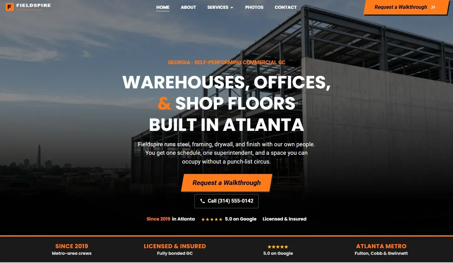 Fieldspire Construction website homepage